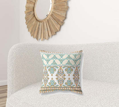 Orange & Teal Stencil Suede Pillow