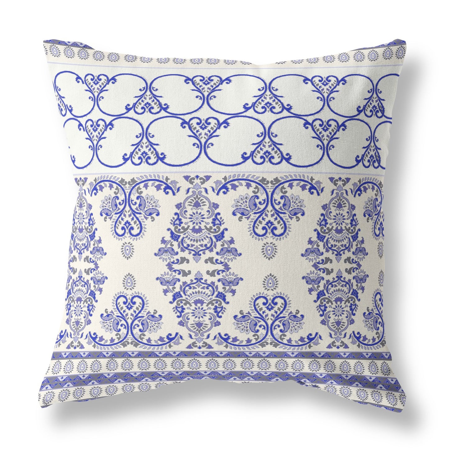 White & Blue Stencil Suede Pillow