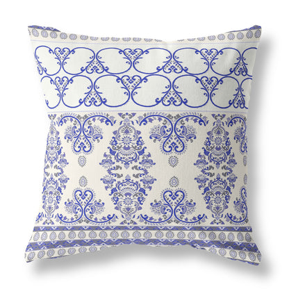 White & Blue Stencil Suede Pillow