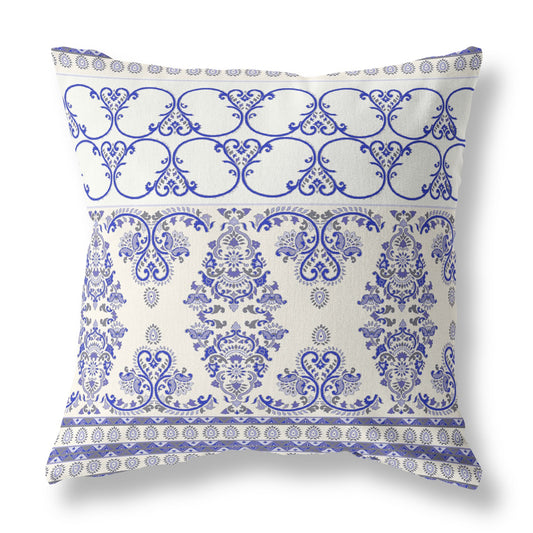 White & Blue Stencil Suede Pillow