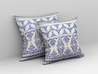 White & Blue Stencil Suede Pillow