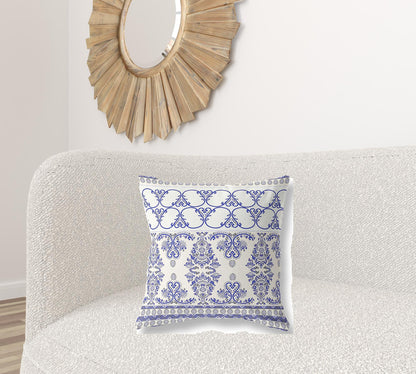 White & Blue Stencil Suede Pillow