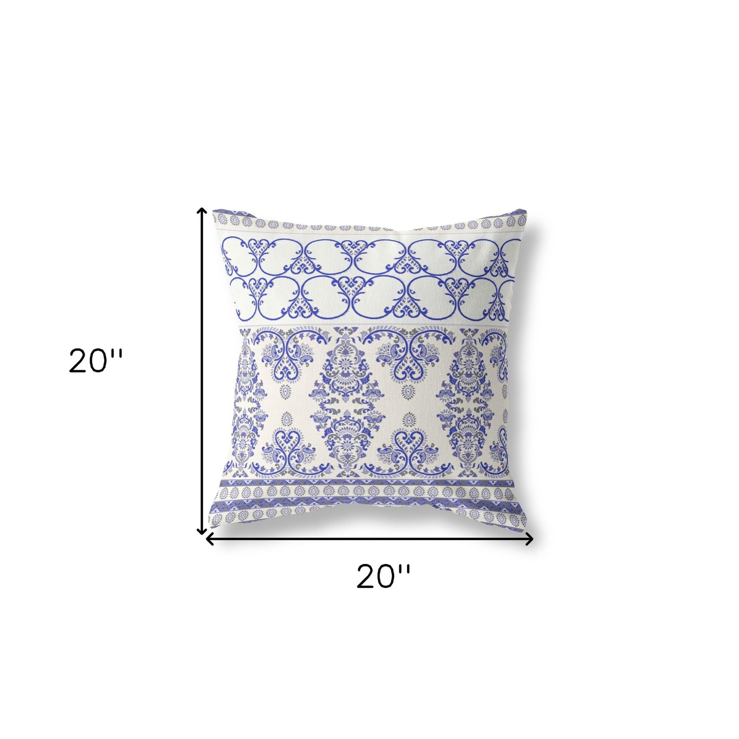 White & Blue Stencil Suede Pillow