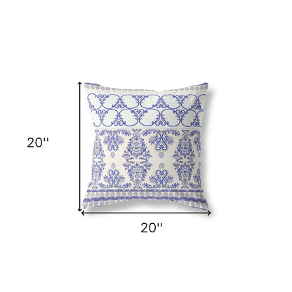 White & Blue Stencil Suede Pillow