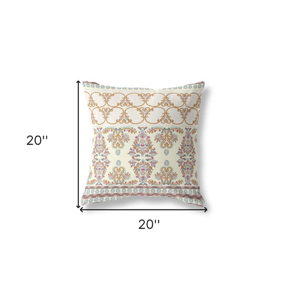Off White & Orange Stencil Suede Pillow