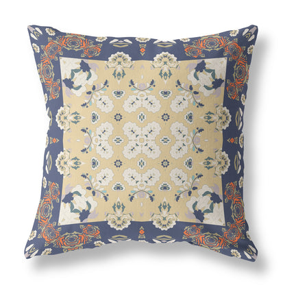 Blue Yellow Floral Suede Pillow