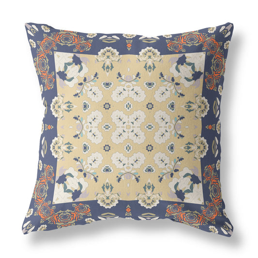 Blue Yellow Floral Suede Pillow