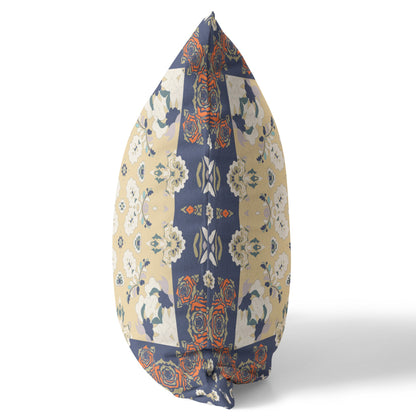 Blue Yellow Floral Suede Pillow