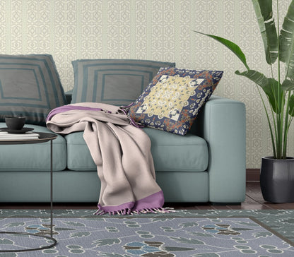 Blue Yellow Floral Suede Pillow