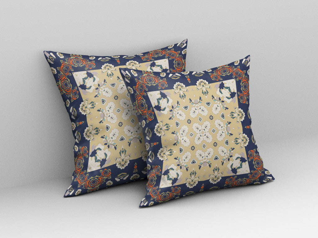 Blue Yellow Floral Suede Pillow