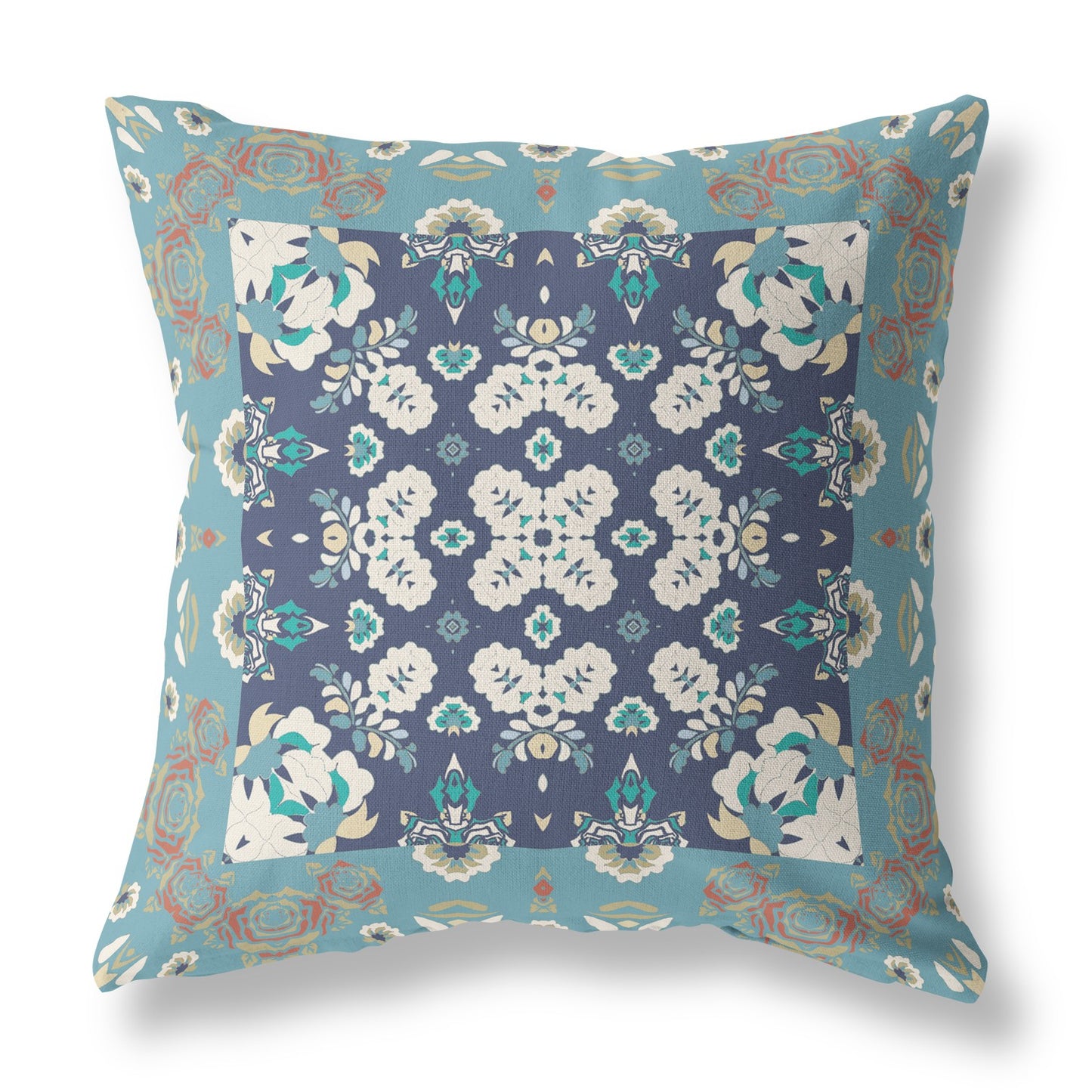 Gray & Blue Floral Suede Pillow