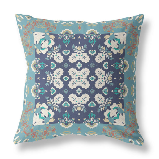 Gray & Blue Floral Suede Pillow