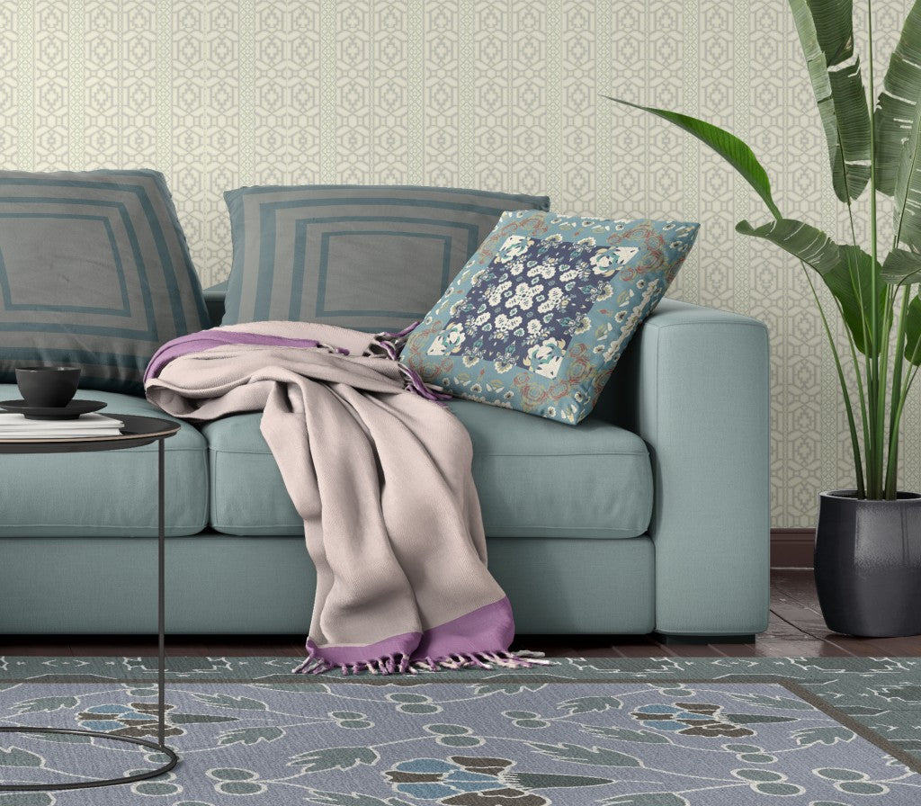 Gray & Blue Floral Suede Pillow