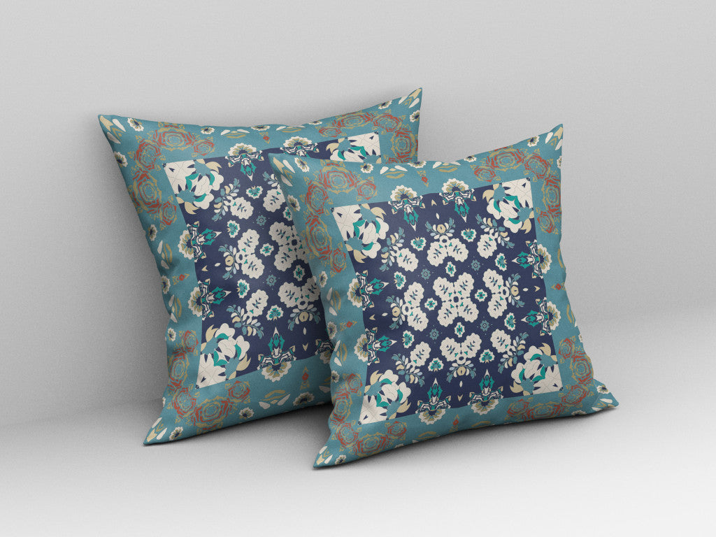 Gray & Blue Floral Suede Pillow