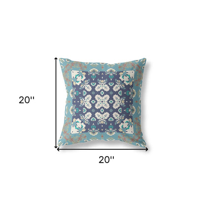 Gray & Blue Floral Suede Pillow