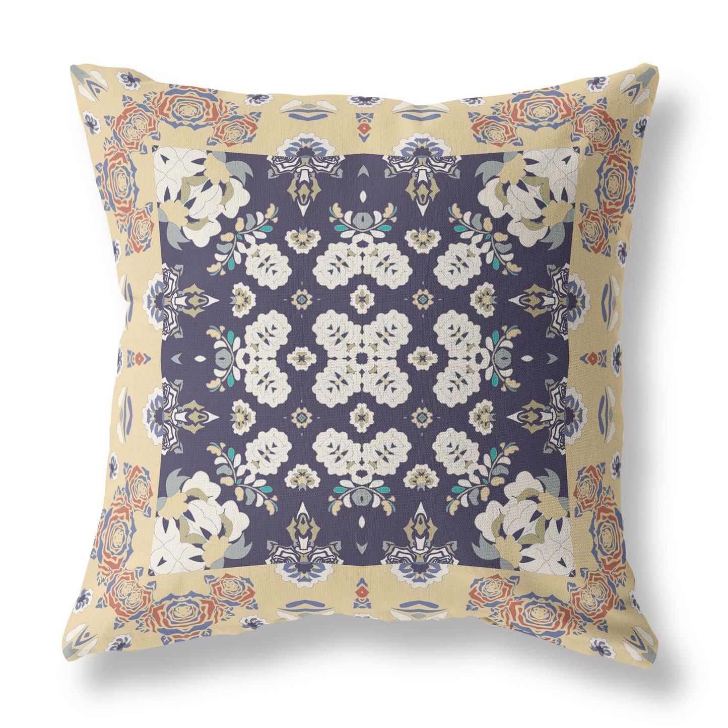 Yellow & Navy Floral Suede Pillow