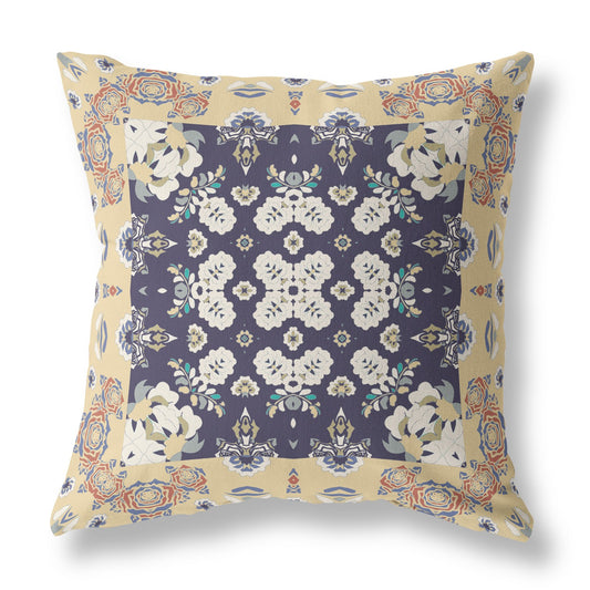Yellow & Navy Floral Suede Pillow