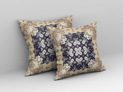 Yellow & Navy Floral Suede Pillow