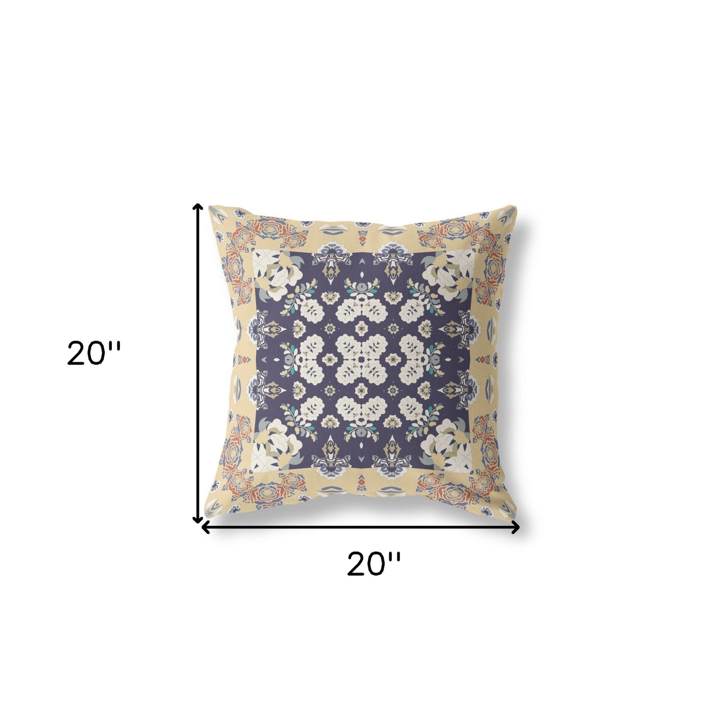 Yellow & Navy Floral Suede Pillow