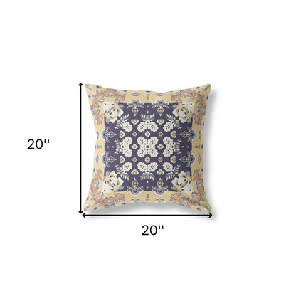 Yellow & Navy Floral Suede Pillow