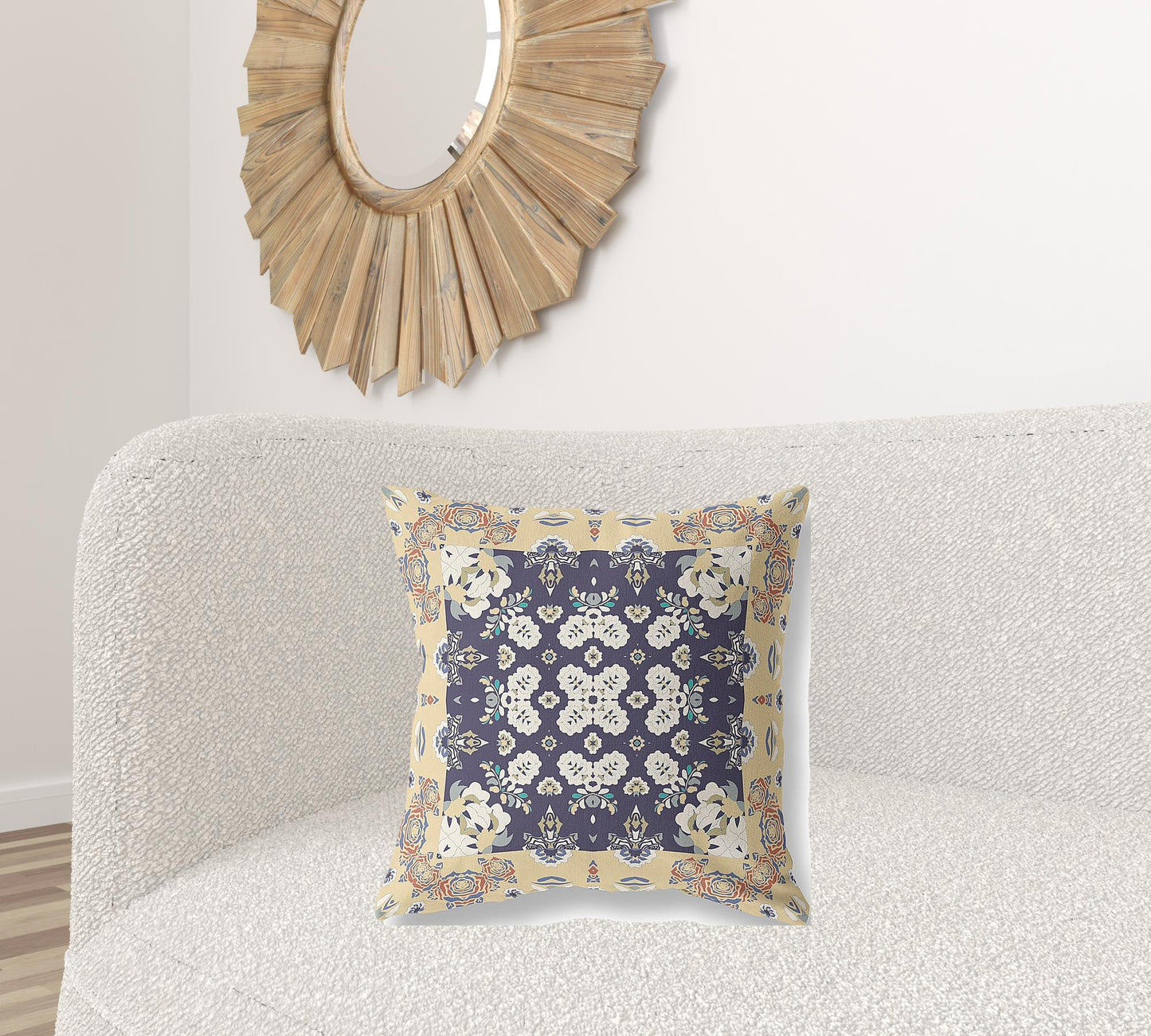 Yellow & Navy Floral Suede Pillow