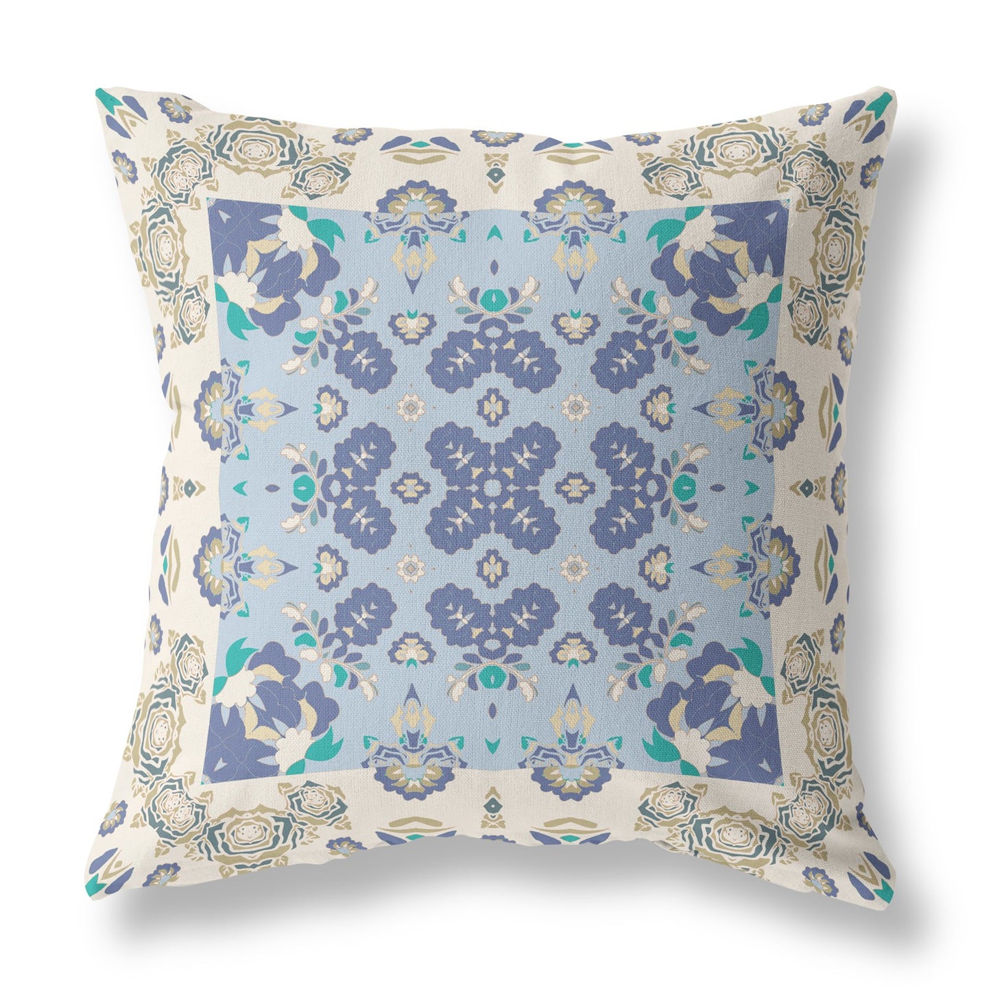 Off White & Blue Floral Suede Pillow