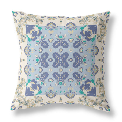 Off White & Blue Floral Suede Pillow