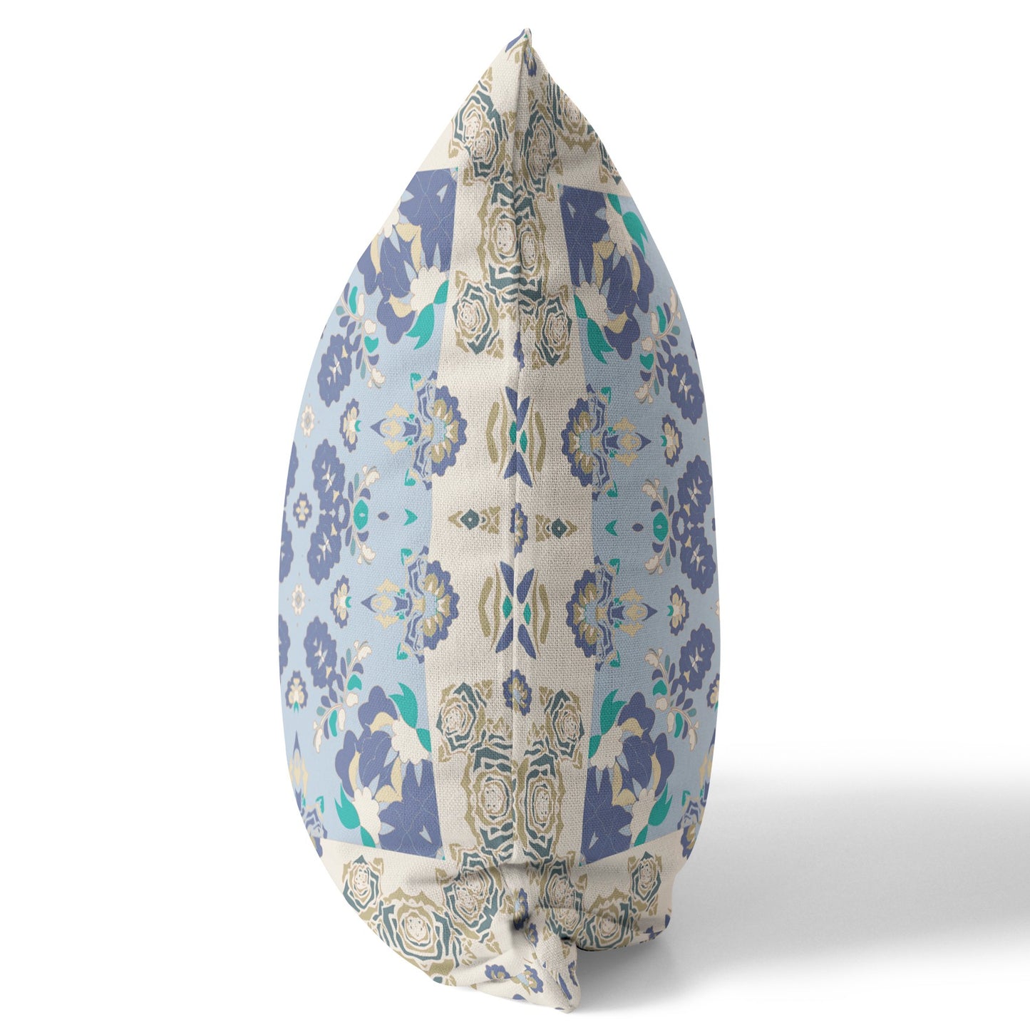 Off White & Blue Floral Suede Pillow