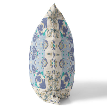 Off White & Blue Floral Suede Pillow