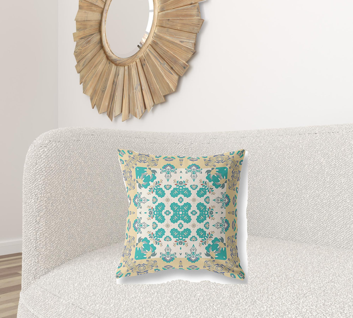 Yellow & White Floral Suede Pillow