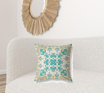 Yellow & White Floral Suede Pillow