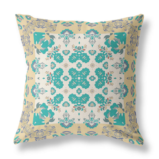Yellow & White Floral Suede Pillow