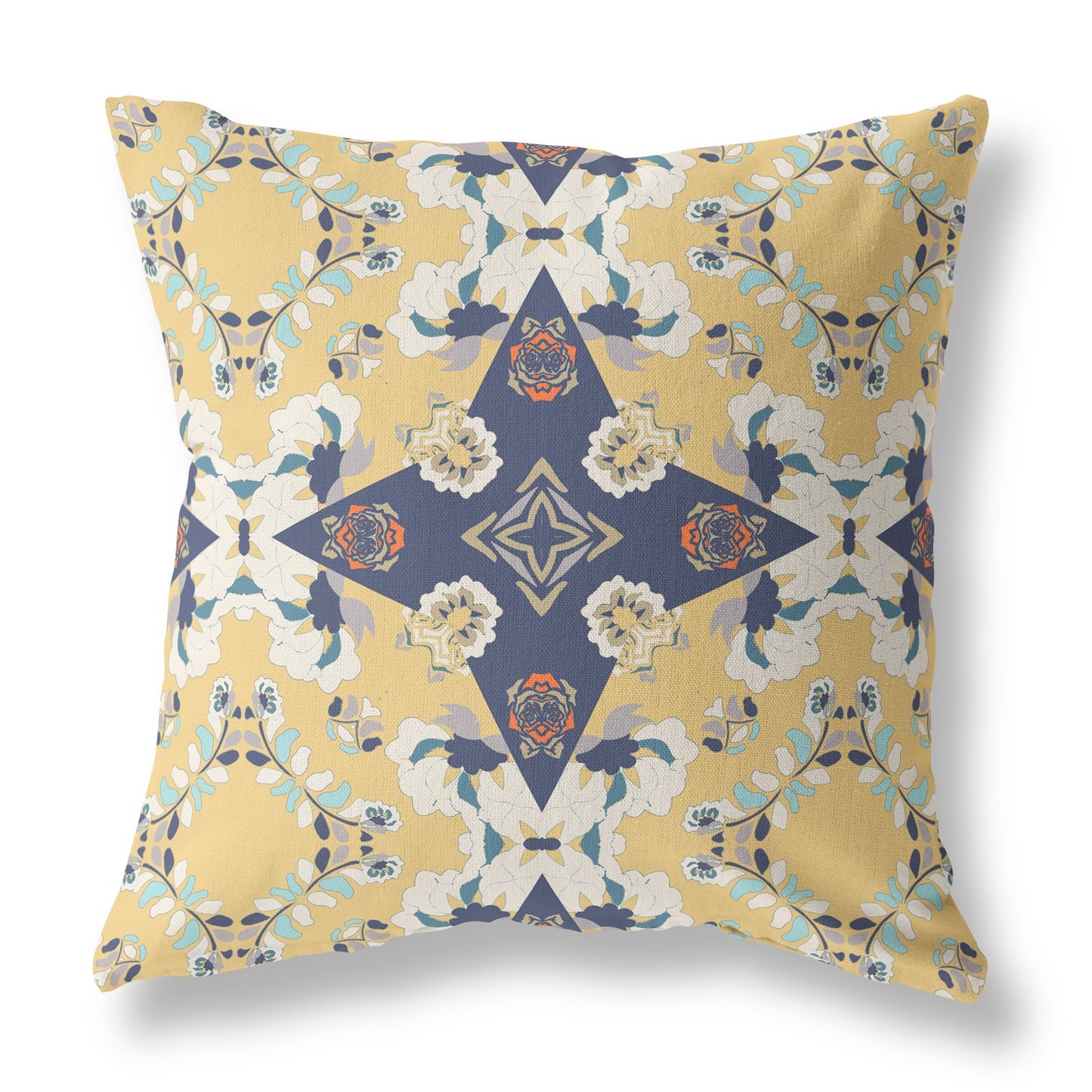 Yellow & Blue Floral Suede Pillow