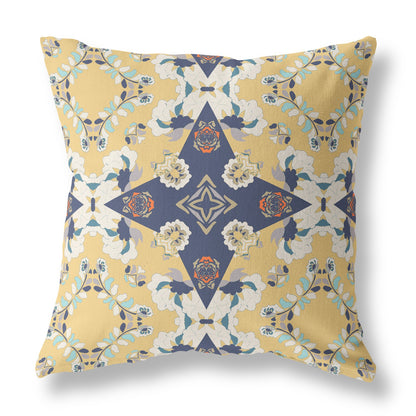 Yellow & Blue Floral Suede Pillow