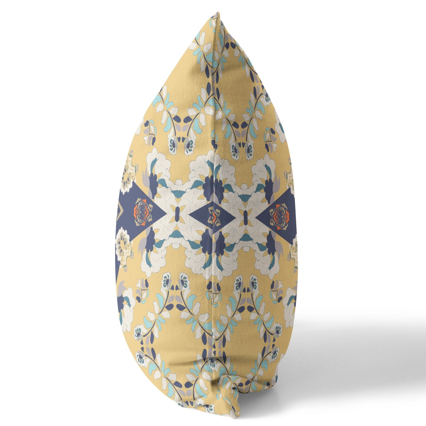 Yellow & Blue Floral Suede Pillow