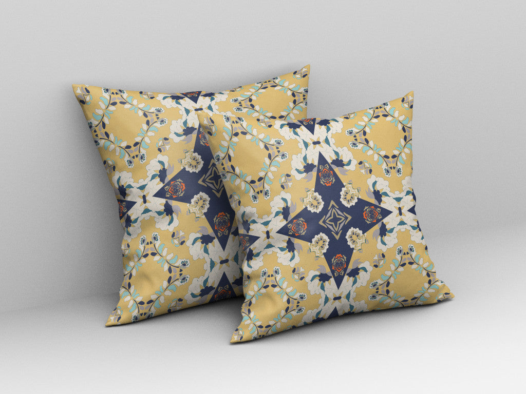 Yellow & Blue Floral Suede Pillow