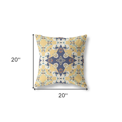 Yellow & Blue Floral Suede Pillow