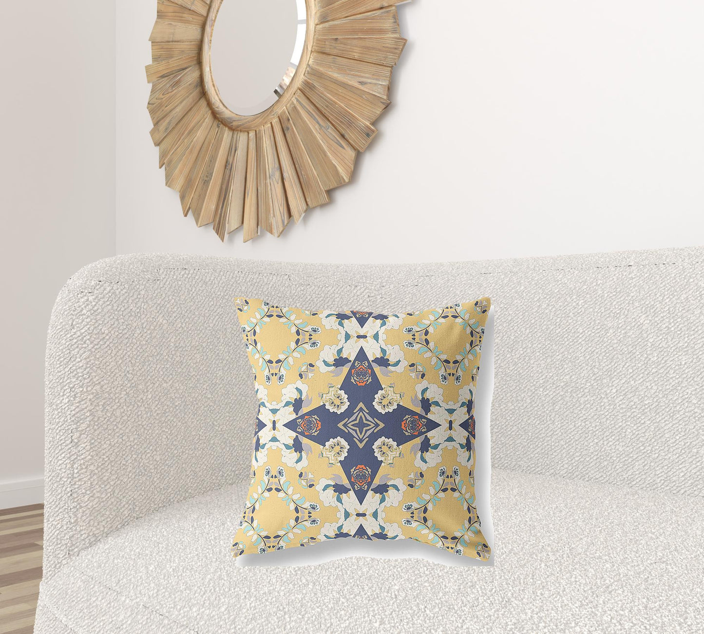Yellow & Blue Floral Suede Pillow