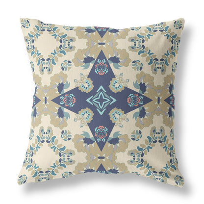 Cream & Blue Floral Suede Pillow