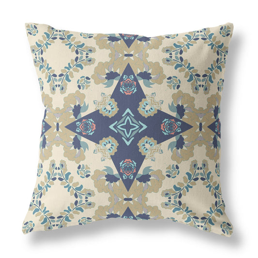 Cream & Blue Floral Suede Pillow