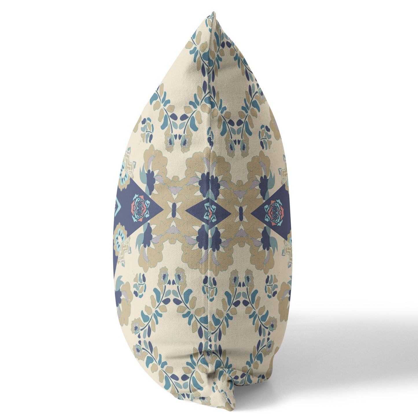 Cream & Blue Floral Suede Pillow