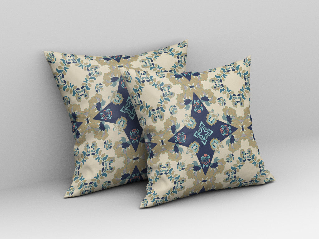 Cream & Blue Floral Suede Pillow