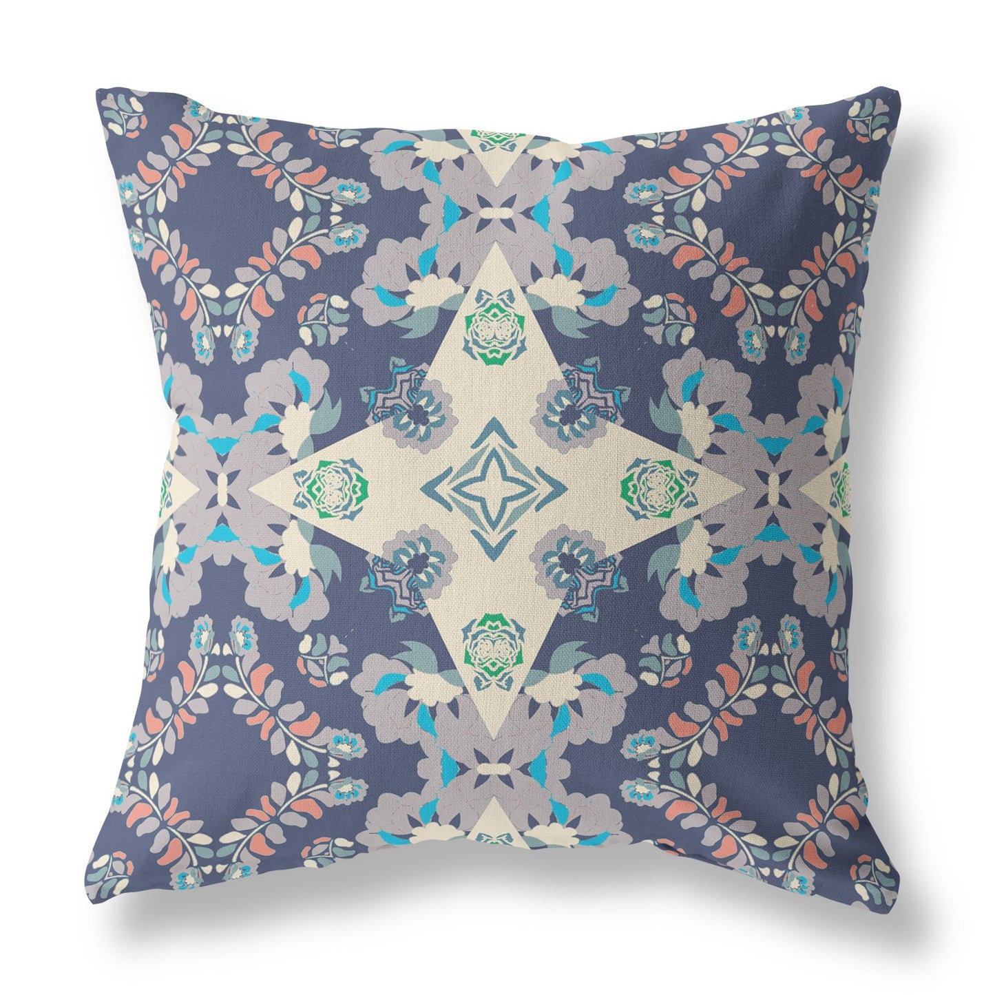 Blue & Off White Floral Suede Pillow
