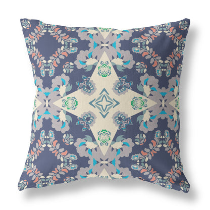Blue & Off White Floral Suede Pillow