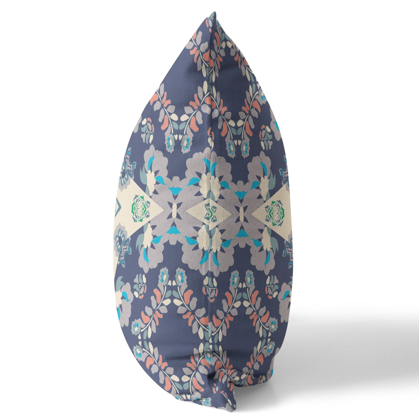 Blue & Off White Floral Suede Pillow