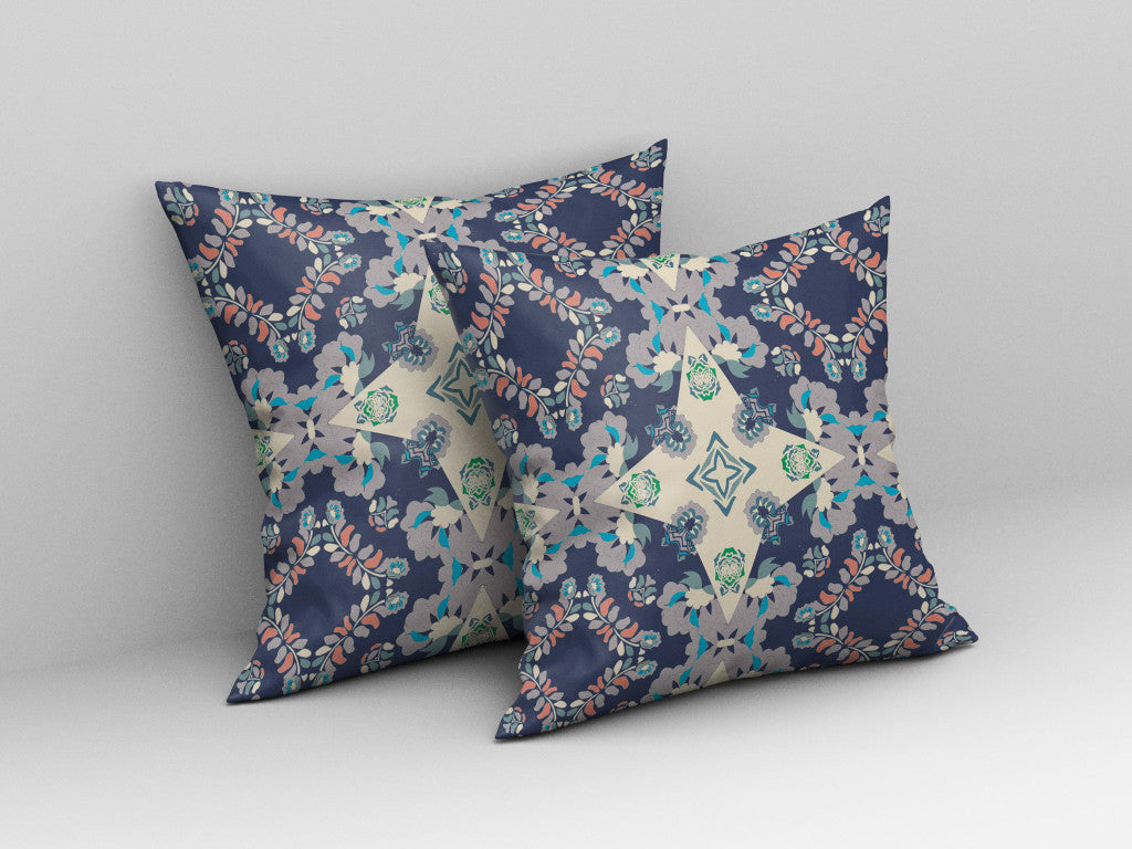 Blue & Off White Floral Suede Pillow