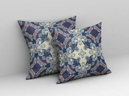 Blue & Off White Floral Suede Pillow