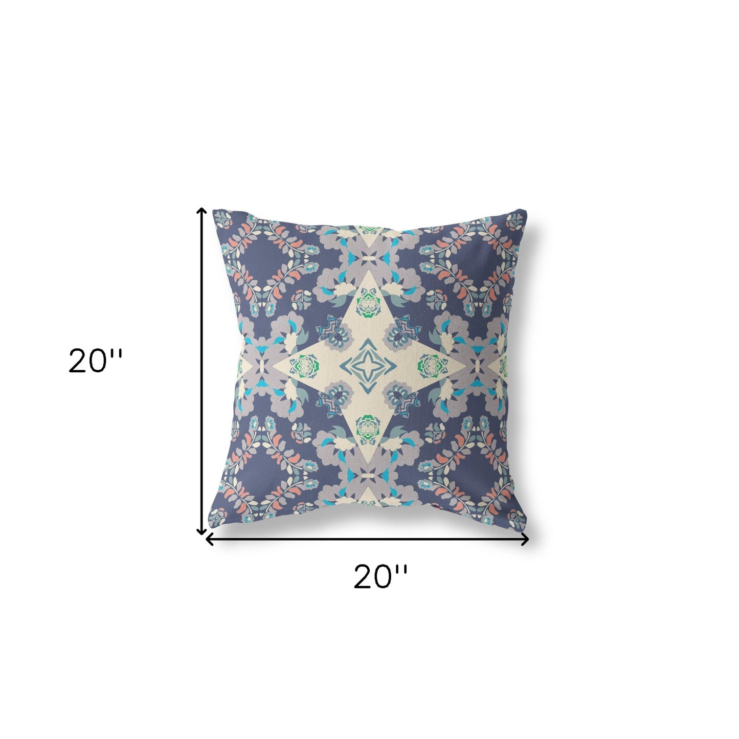 Blue & Off White Floral Suede Pillow