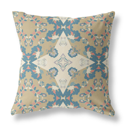 Muted Yellow & Teal Floral Suede Pillow