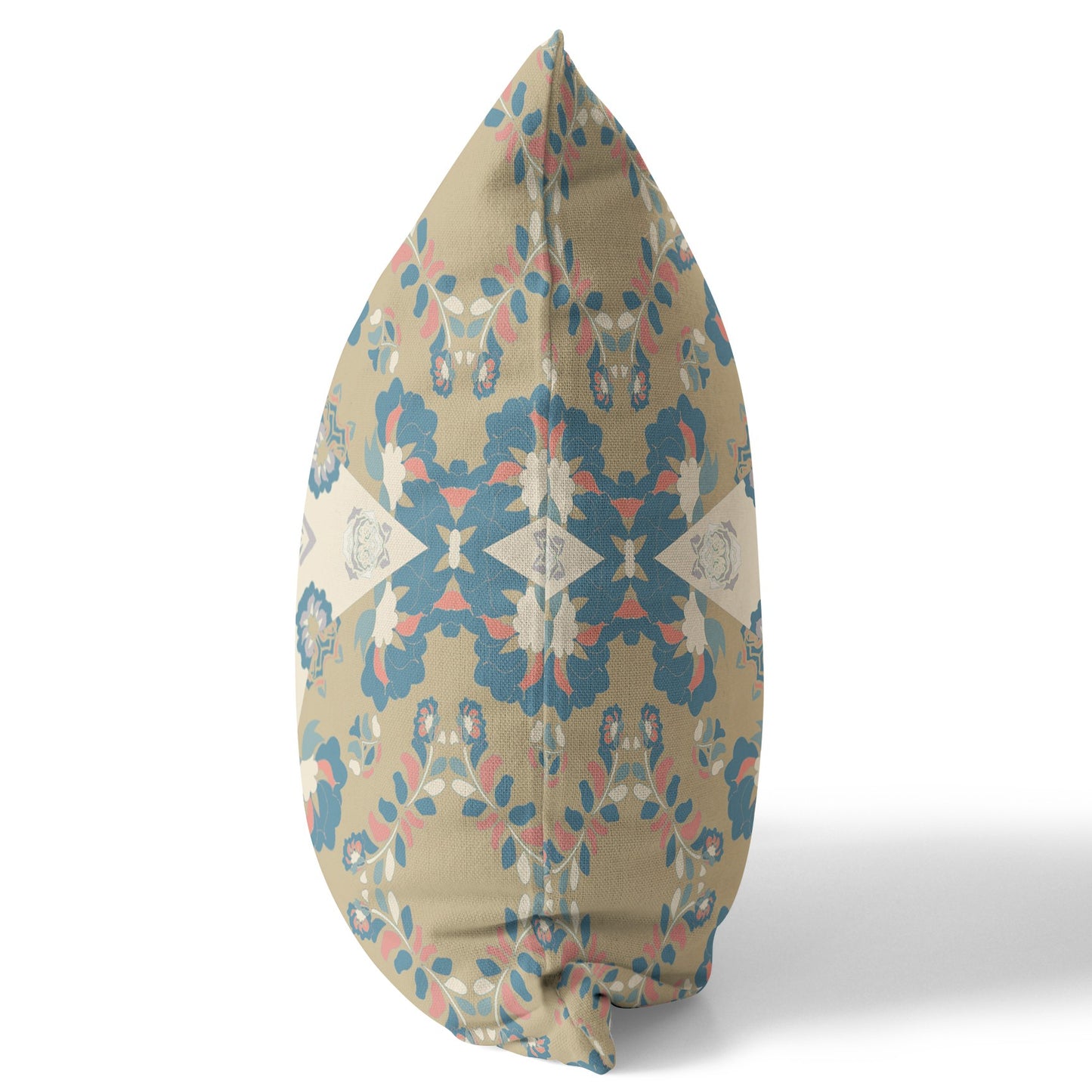Muted Yellow & Teal Floral Suede Pillow